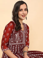 HERE&NOW Scoop Neck Chikankari Embroidered Thread Work Georgette Anarkali Kurta | Grocsy
