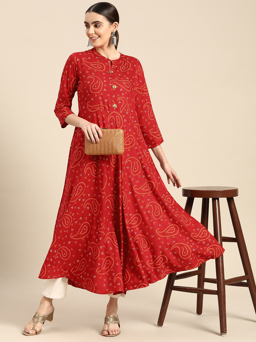 Sangria Women Bandhani Printed Anarkali Kurta | Grocsy
