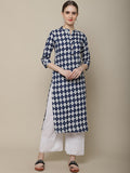 Sangria Women Navy Blue & White Geometric Printed Kurta | Grocsy