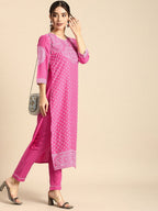 All About You Women Pink Printed Kurta with Trousers | Grocsy