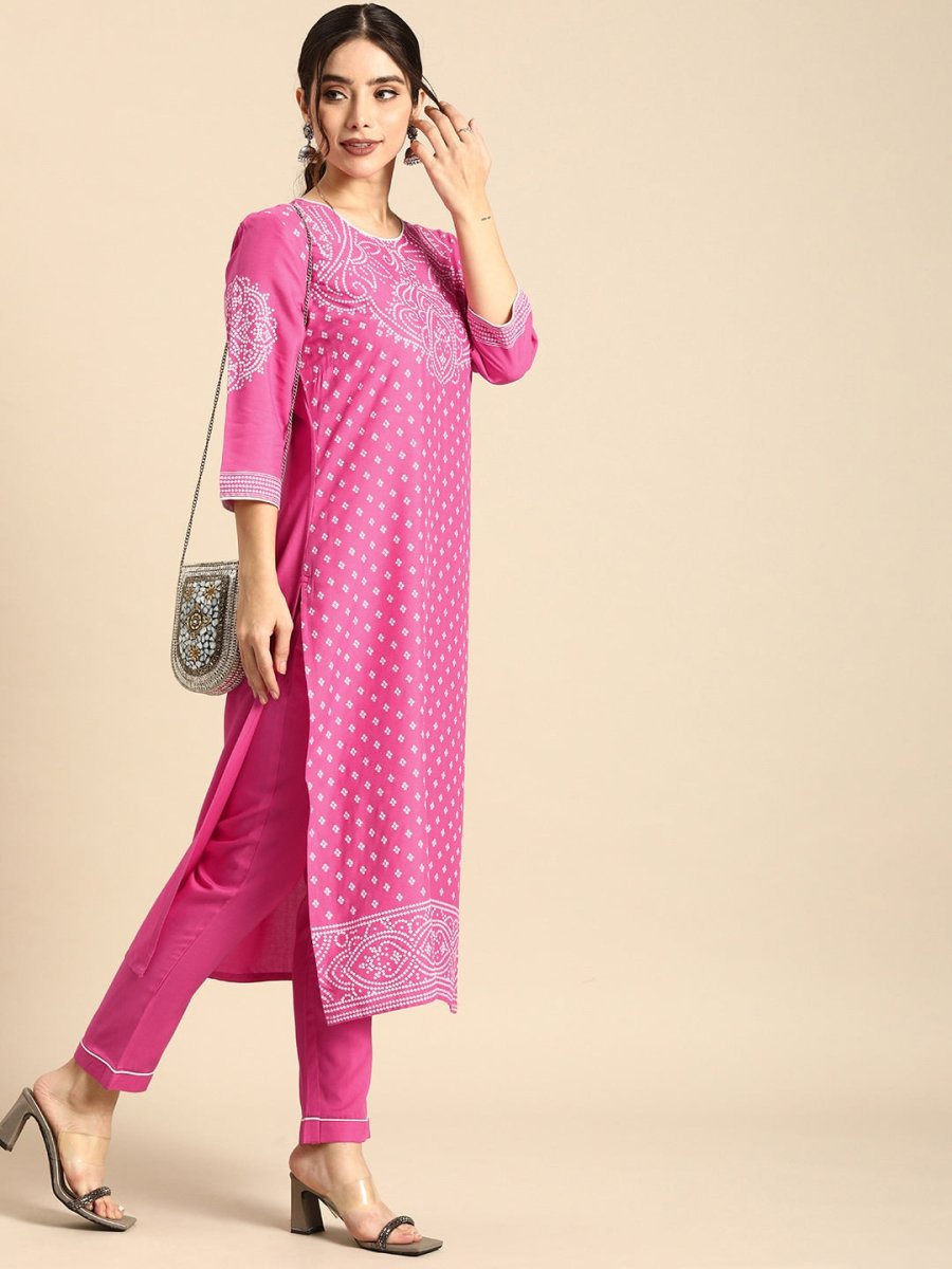 All About You Women Pink Printed Kurta with Trousers | Grocsy