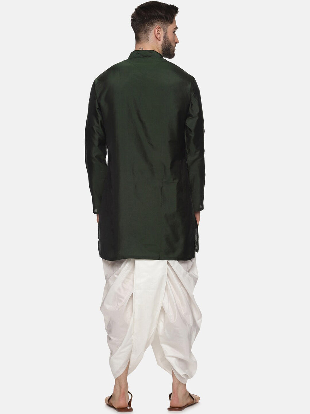 Sethukrishna Men Green Striped Kurta with Dhoti Pants | Grocsy