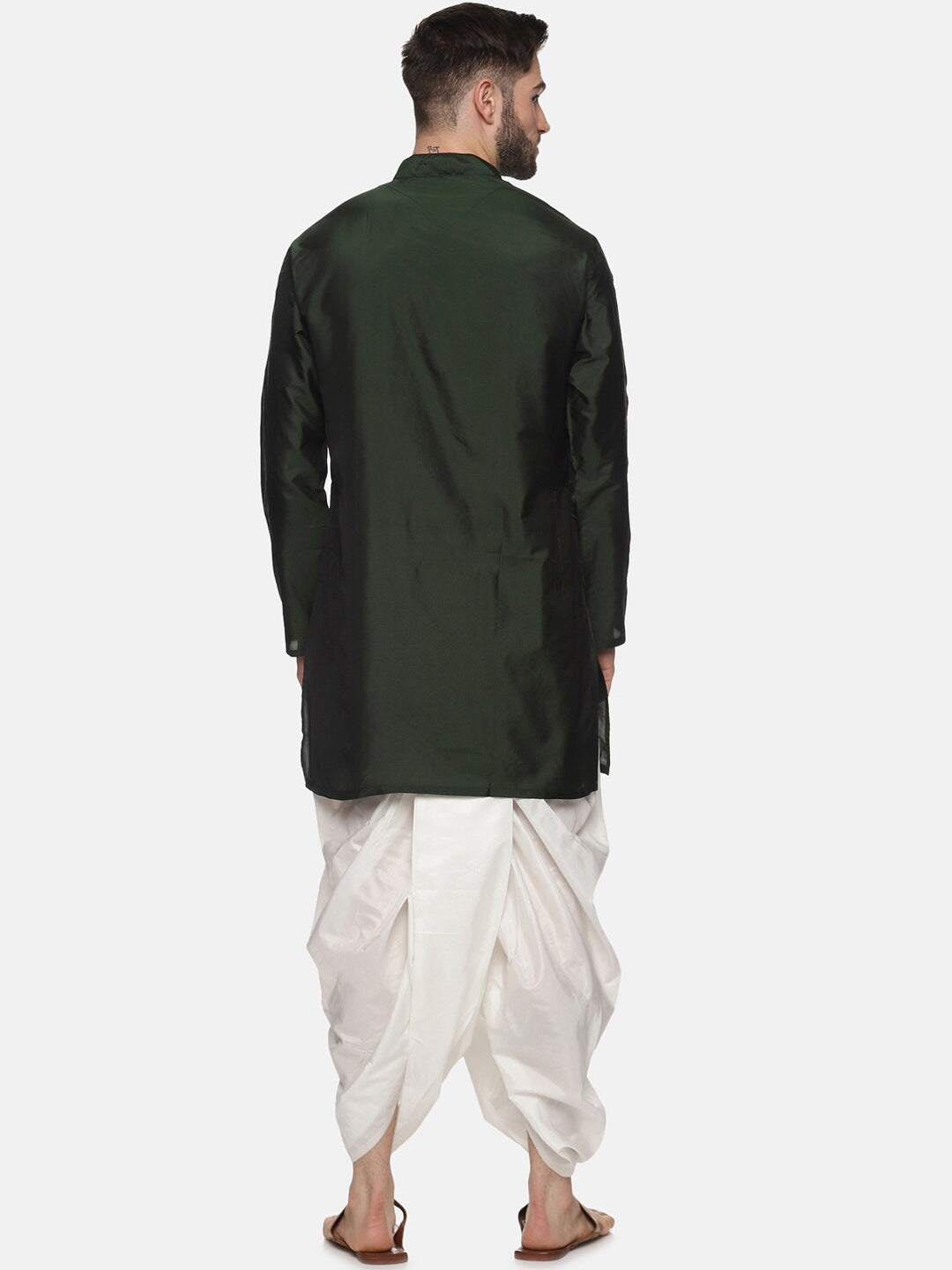 Sethukrishna Men Green Striped Kurta with Dhoti Pants | Grocsy
