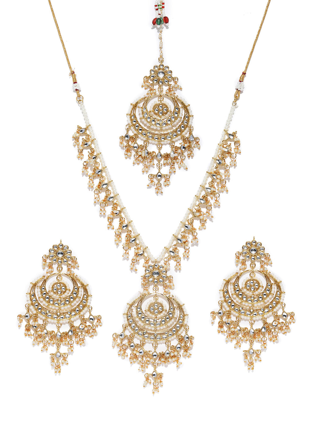 Zaveri Pearls Gold-Toned Kundan & Pearls Studded Rani Haar Jewellery Set | Grocsy