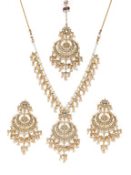 Zaveri Pearls Gold-Toned Kundan & Pearls Studded Rani Haar Jewellery Set | Grocsy