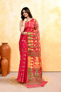 Piyari Fashion Women's Red Embellished Cotton Blend Jamdani Saree | Grocsy