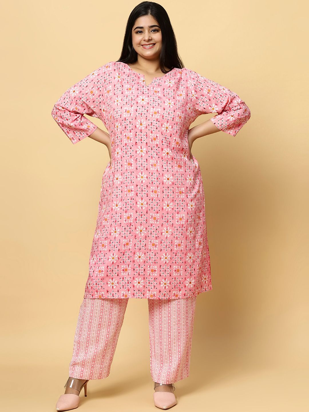 Sztori Plus Size Ethnic Motifs Printed Pure Cotton Kurta & Trouser | Grocsy