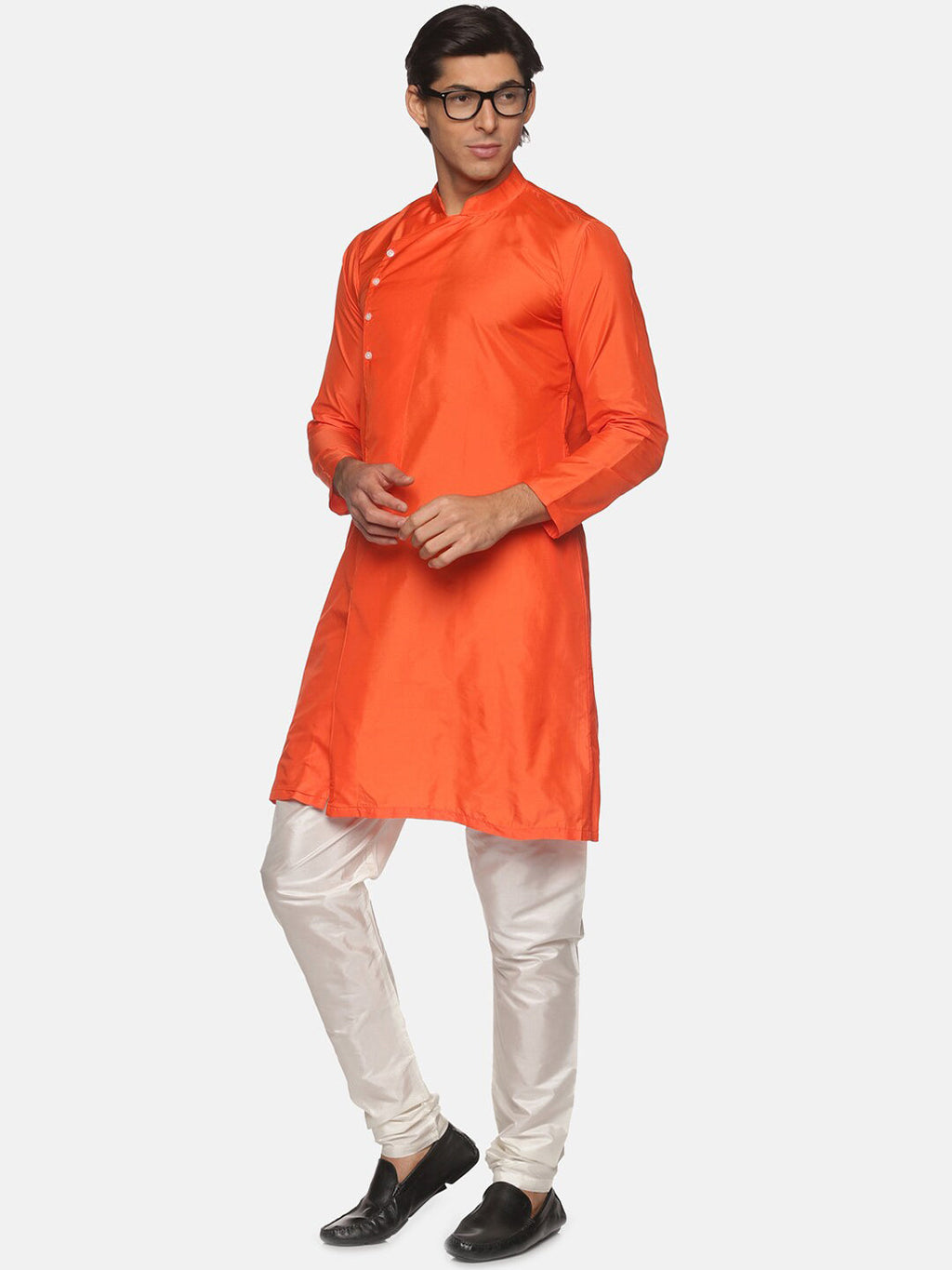 Sethukrishna Men Orange Angrakha Kurta with Churidar | Grocsy