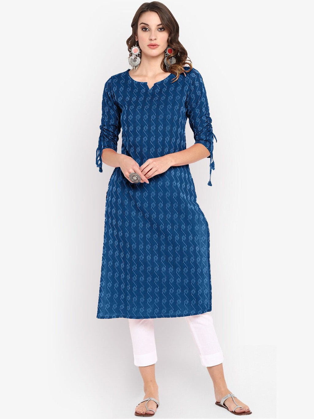 Janasya Women Blue Woven Design Straight Kurta | Grocsy