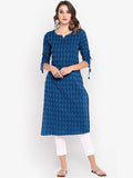 Janasya Women Blue Woven Design Straight Kurta | Grocsy