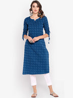 Janasya Women Blue Woven Design Straight Kurta | Grocsy
