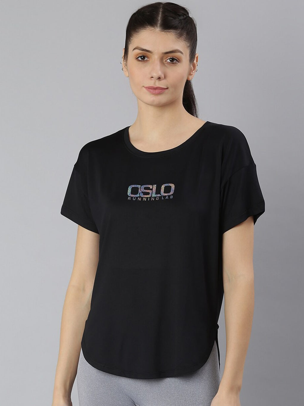 MKH Women Black Typography Extended Sleeves Dri-FIT Sports T-shirt | Grocsy