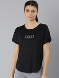 MKH Women Black Typography Extended Sleeves Dri-FIT Sports T-shirt | Grocsy