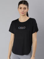 MKH Women Black Typography Extended Sleeves Dri-FIT Sports T-shirt | Grocsy