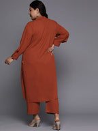 Sztori Plus Size Mandarin Collar Straight Kurta With Trouser | Grocsy