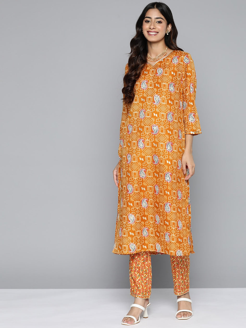 HERE&NOW Floral Printed Regular Kurta with Palazzos | Grocsy