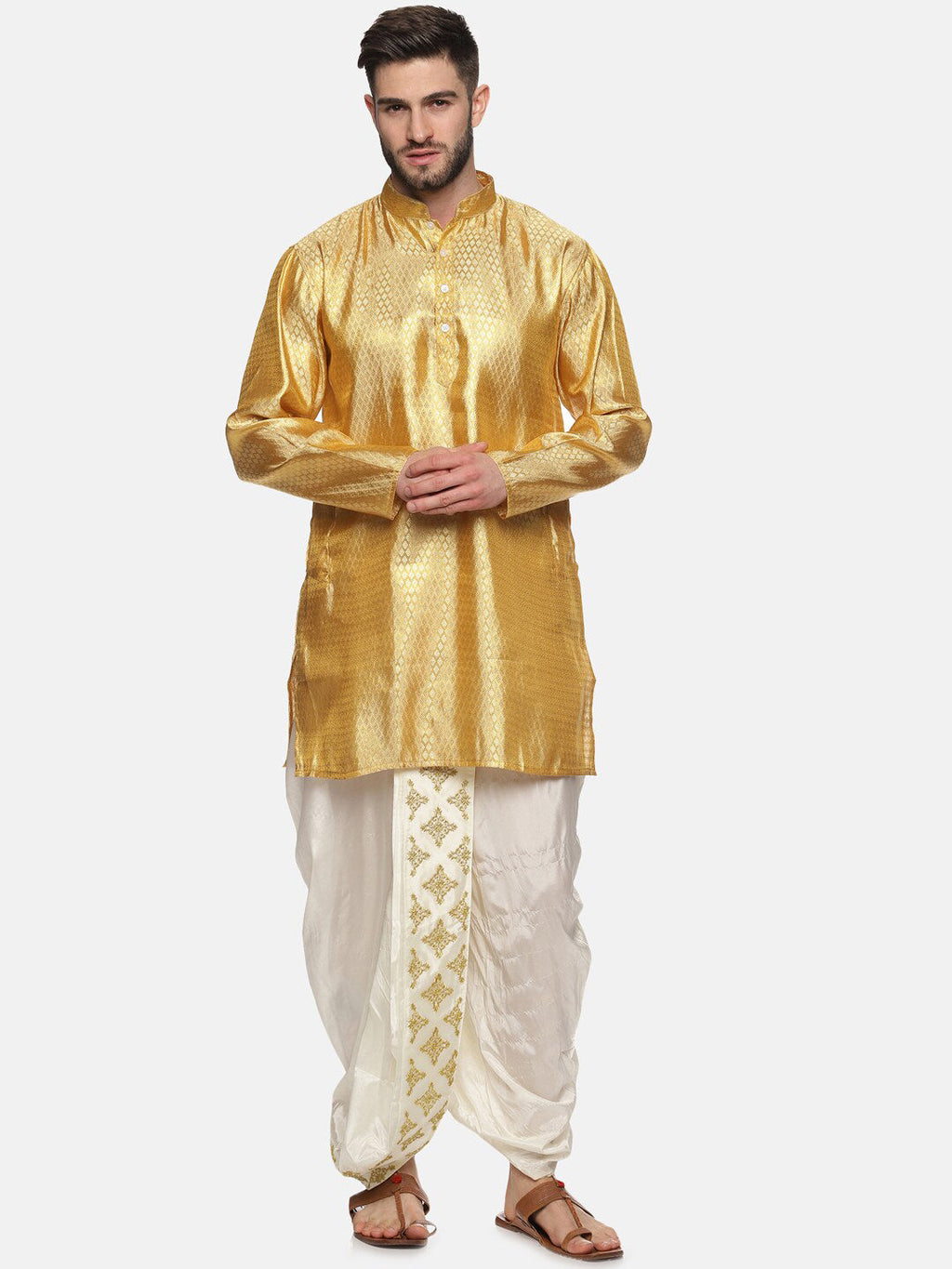 Sethukrishna Men Cream Embroidered Dhoti Pant | Grocsy