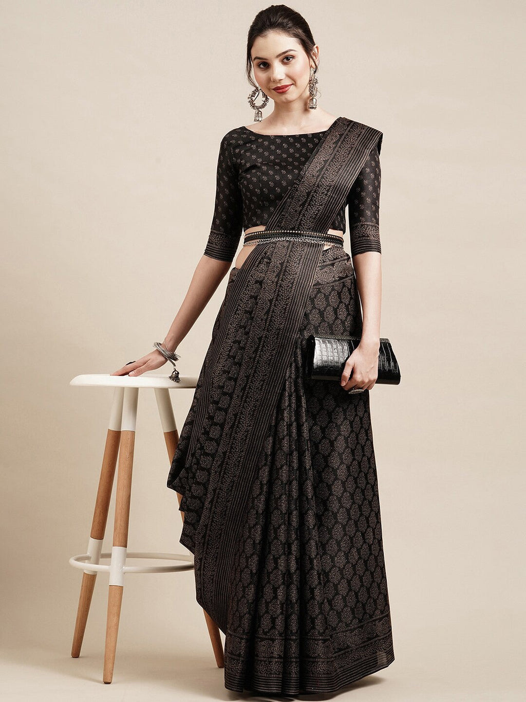 Saree Mall Black & Grey Floral Printed Art Silk Bhagalpuri Sarees | Grocsy