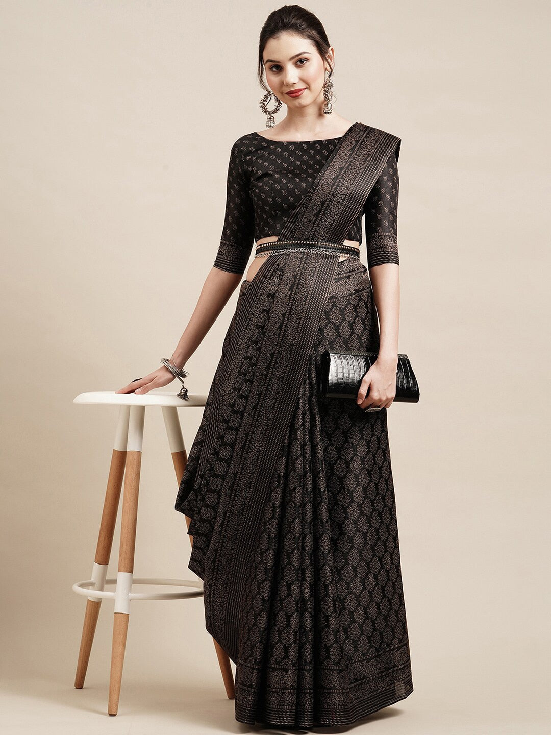 Saree Mall Black & Grey Floral Printed Art Silk Bhagalpuri Sarees | Grocsy