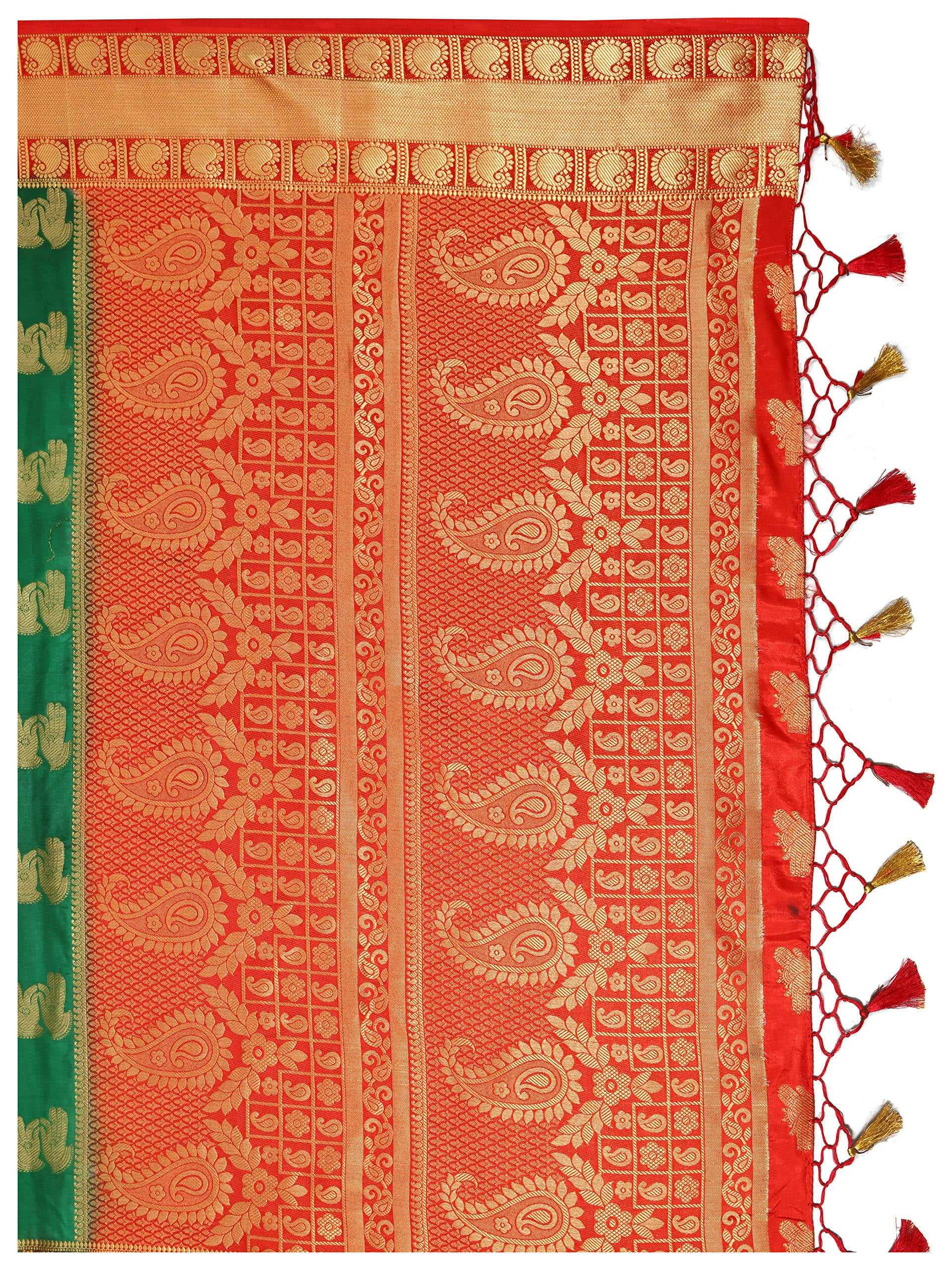 Mimosa Women's Green Kanchipuram Silk Saree | Grocsy