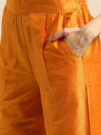 Sangria Women Orange Ethnic Motifs Embroidered Kurta with Trousers | Grocsy