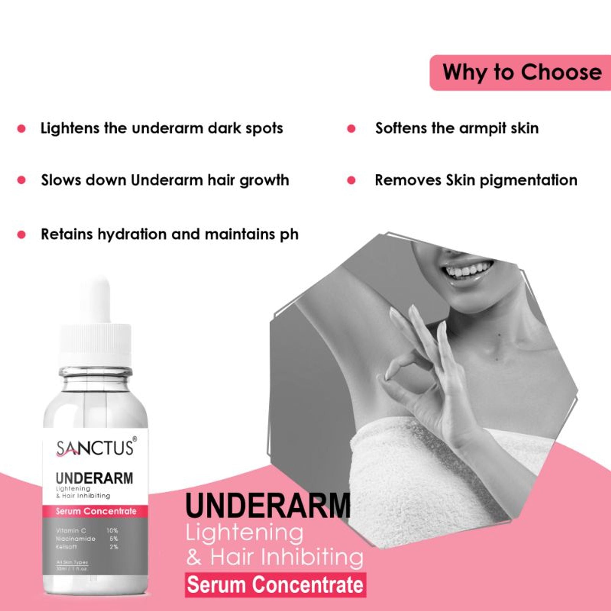 SANCTUS Underarm Lightening & Hair Inhibiting Serum Concentrate | Grocsy
