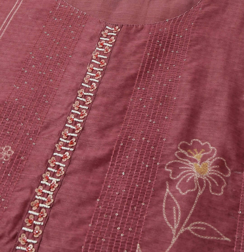 Maroon Chinon Digital Printed With Hand Work Kurta - Himanshi | Grocsy