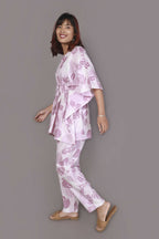 Breathables Women’S Loungewear Kaftan Cotton Pink Nature-Inspired Print Co-Ord Set | Grocsy