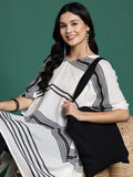 Sangria Striped Flared Sleeves Jacquard Kaftan Kurta | Grocsy