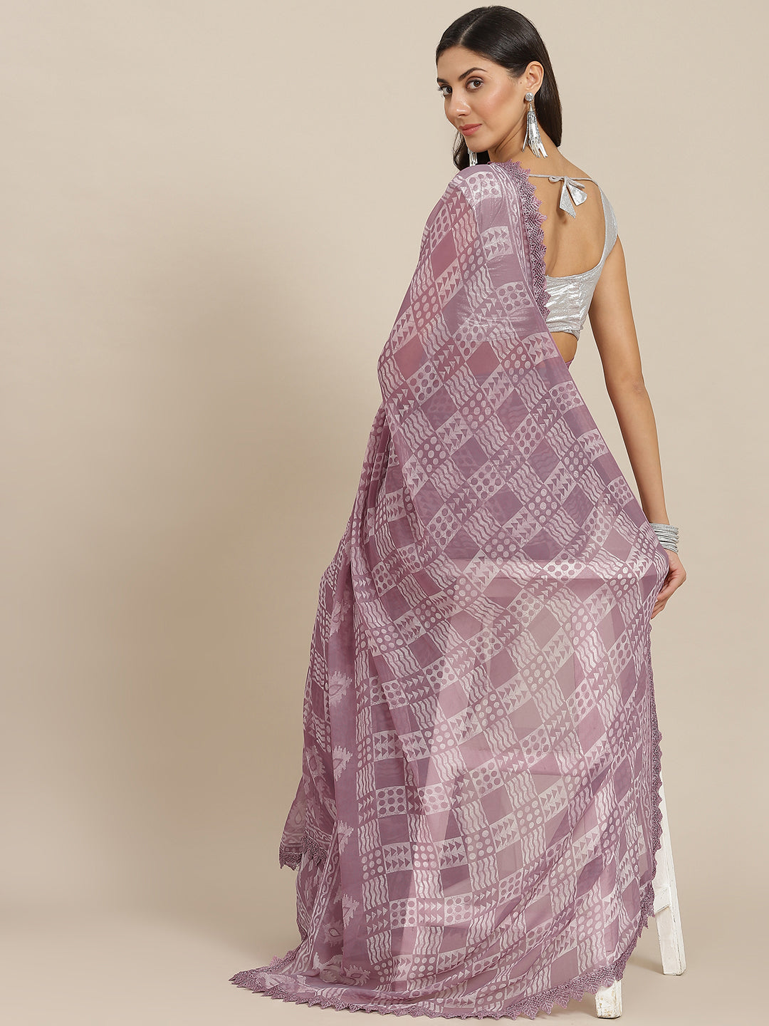 Tikhi Imli Mauve Batik Saree With Chikankari Lace | Grocsy