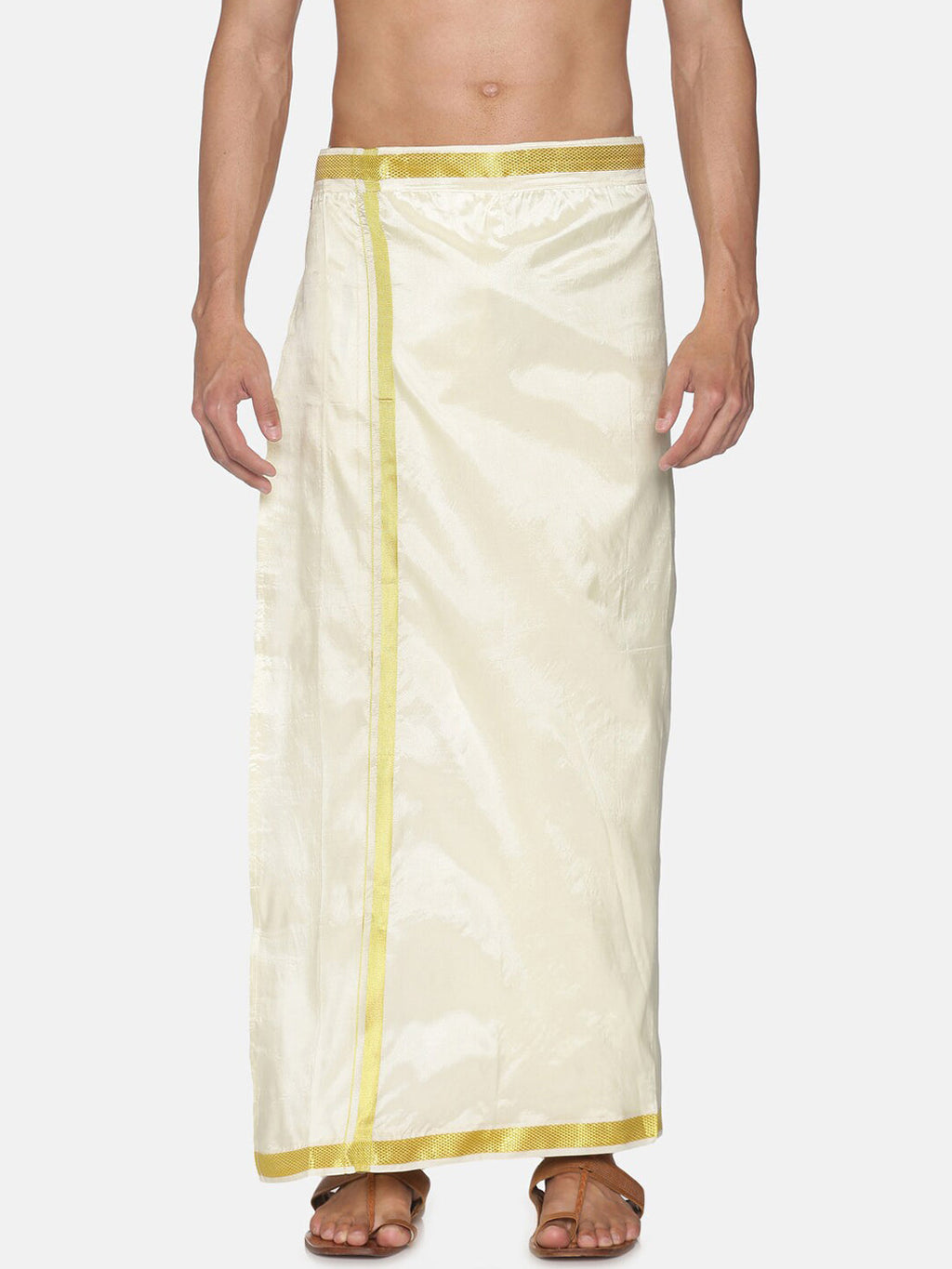 Sethukrishna Men Cream-Coloured Solid Readymade Dhoti | Grocsy
