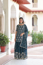 Joban Fashion Rama Green Readymade Kurta Set With Sequence embroidery Work | Grocsy