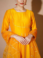 Myshka Women Mustard Solid Kurta & With Dupatta | Grocsy