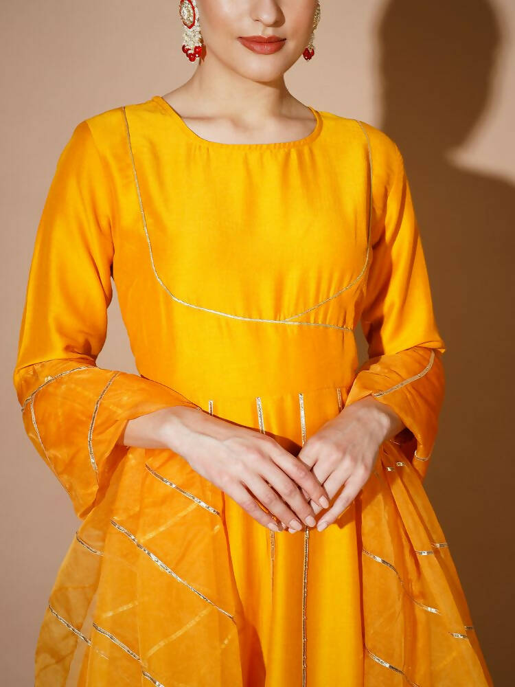 Myshka Women Mustard Solid Kurta & With Dupatta | Grocsy