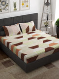 Story@home Cream-Coloured Geometric 152 TC Cotton 1 Queen Bedsheet with 2 Pillow Covers | Grocsy