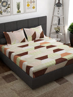 Story@home Cream-Coloured Geometric 152 TC Cotton 1 Queen Bedsheet with 2 Pillow Covers | Grocsy
