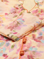 Souchii Peach-Coloured Floral Layered Chiffon Beautiful A-Line Midi Dress | Grocsy