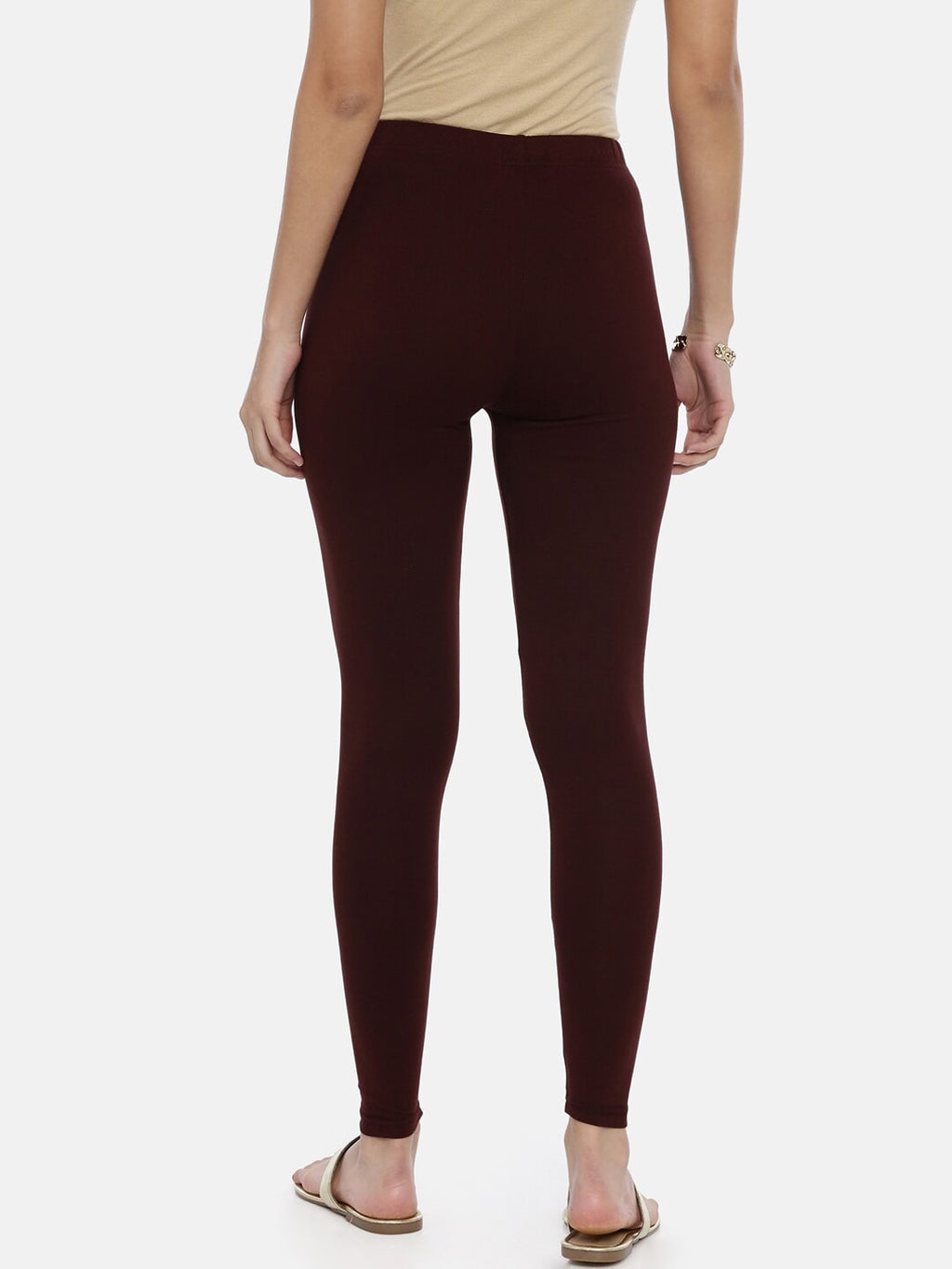 Souchii Brown Solid Slim-Fit Ankle-Length Leggings | Grocsy