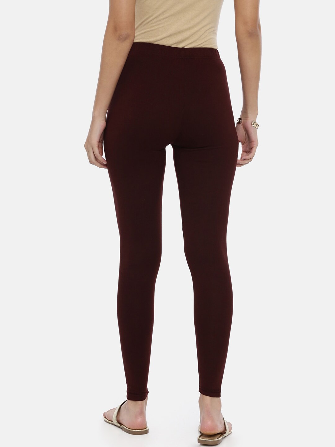 Souchii Brown Solid Slim-Fit Ankle-Length Leggings | Grocsy