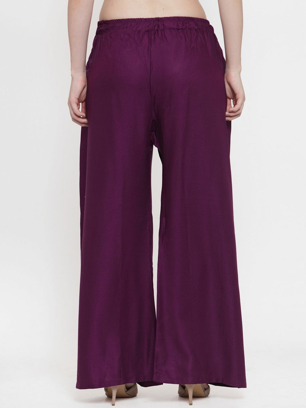 TAG 7 Women Purple Solid Wide Leg Palazzos | Grocsy