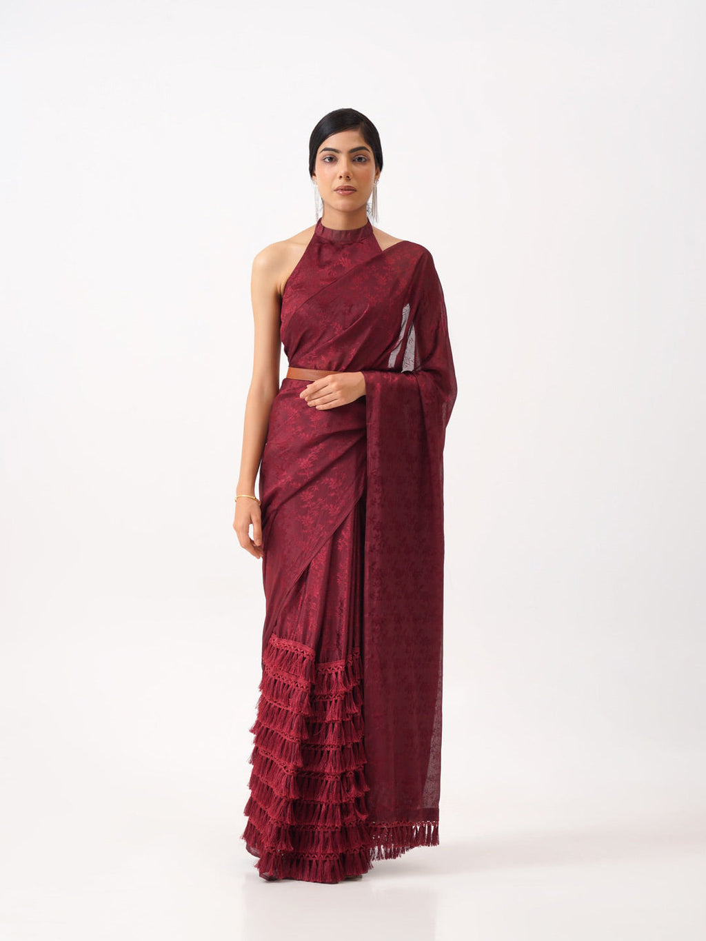 Tikhi Imli Maroon Woven Design Saree | Grocsy