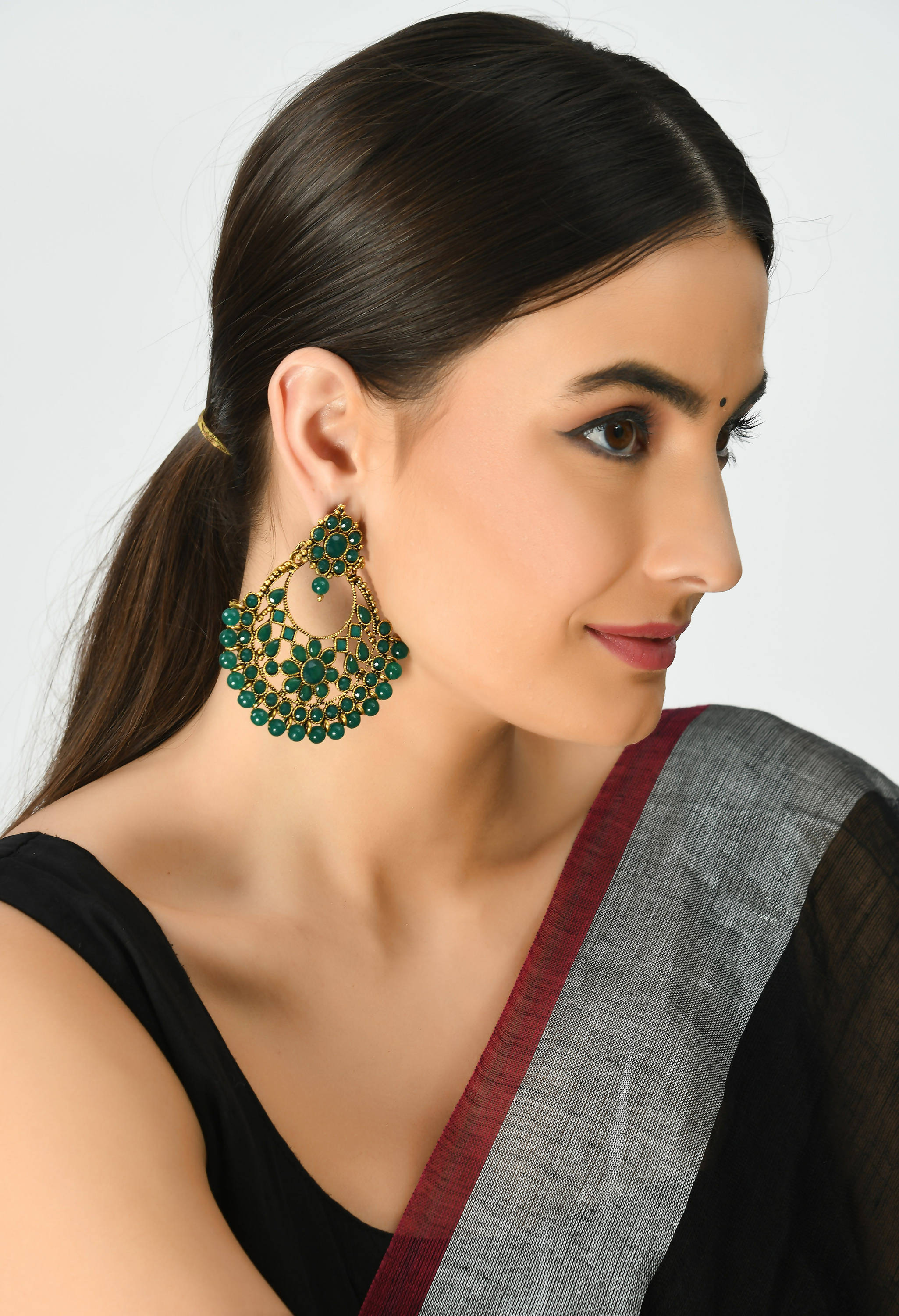 Mominos Fashion Johar Kamal Golden And Green Beaded Earrings