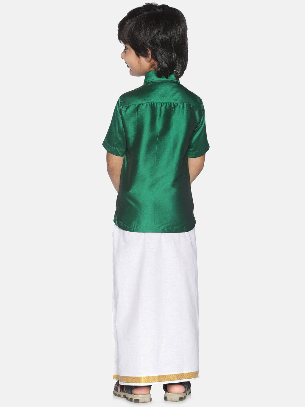 Sethukrishna Boys Green & White Shirt with Dhoti | Grocsy