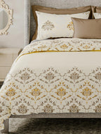 LABHAM Cream-Coloured & Brown Ethnic Motifs Cotton 180 TC King Bedsheet & 2 Pillow Covers | Grocsy