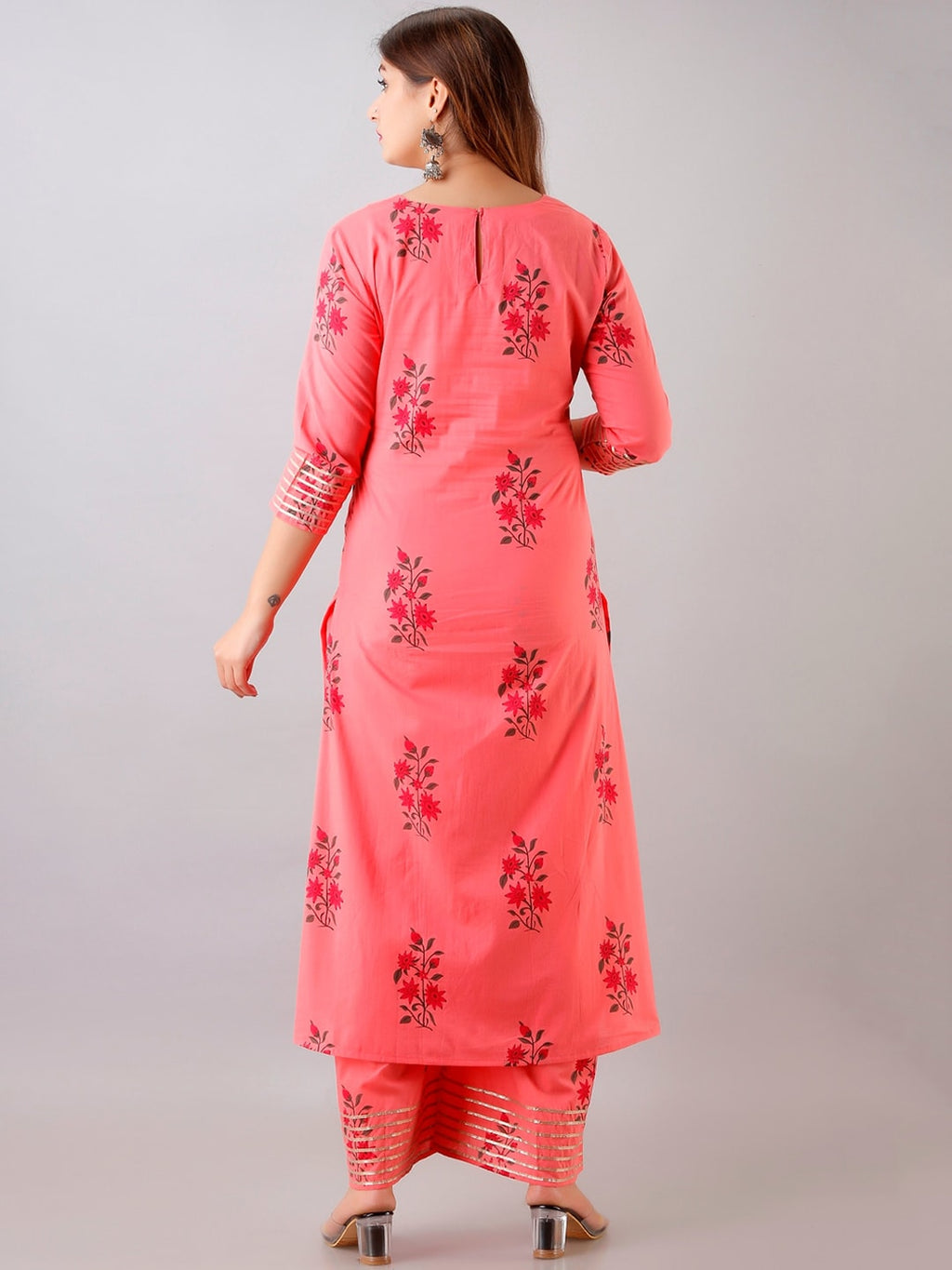 HERE&NOW Floral Printed Gotta Patti Regular Kurta with Palazzos | Grocsy