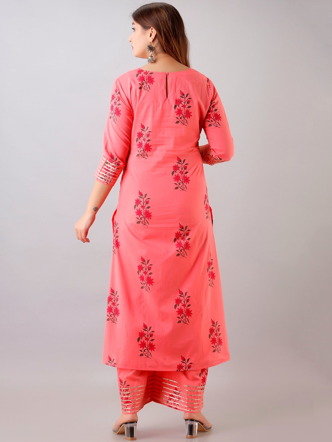 HERE&NOW Floral Printed Gotta Patti Regular Kurta with Palazzos | Grocsy