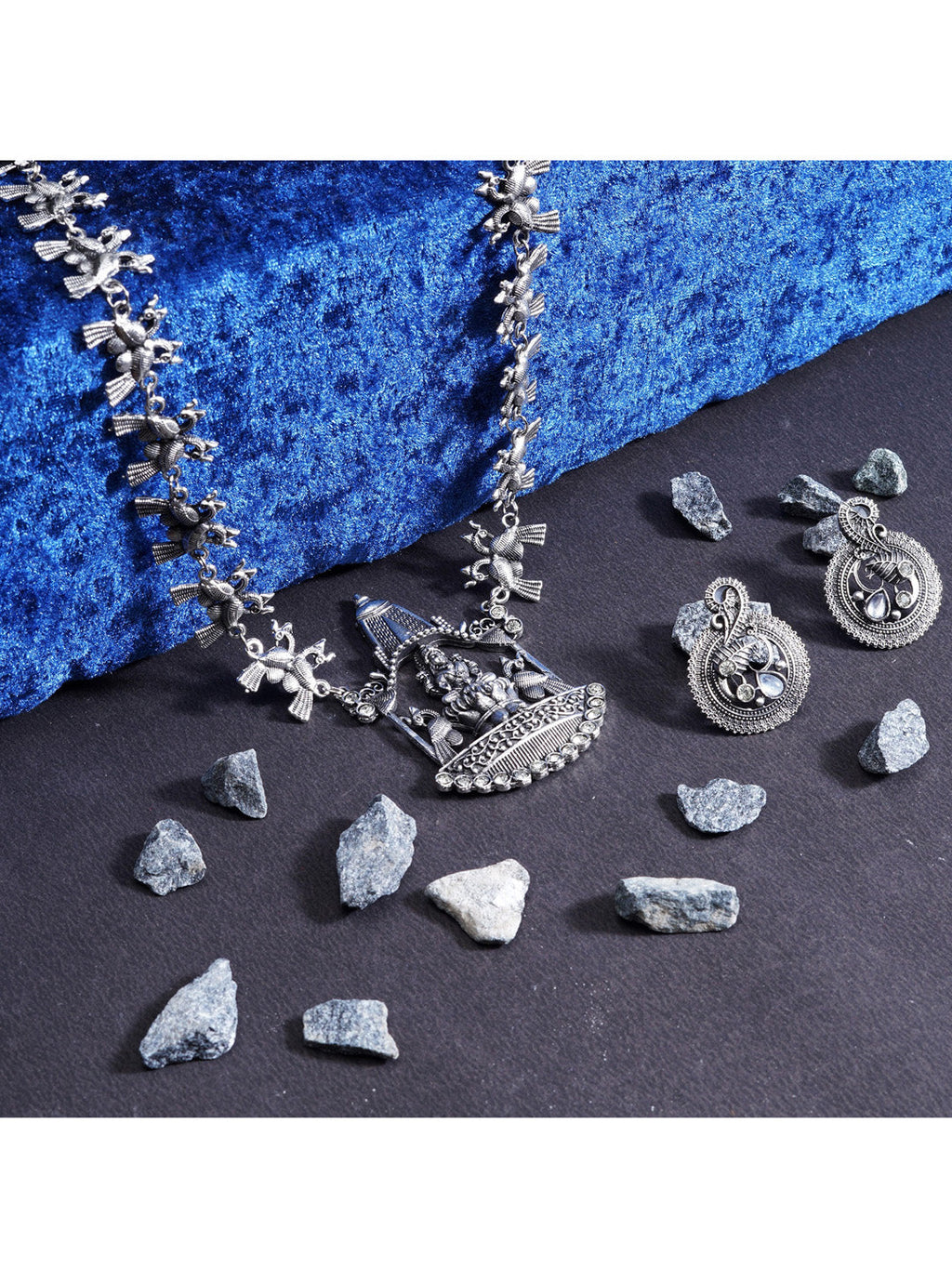Cardinal Silver-Toned Oxidised Long Jewellery Set Jewellery Set | Grocsy