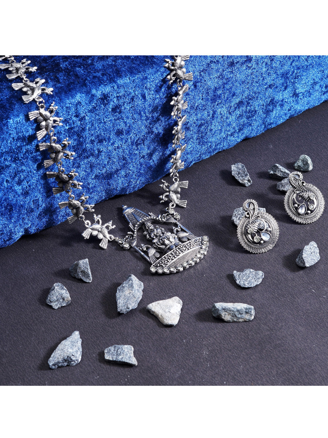 Cardinal Silver-Toned Oxidised Long Jewellery Set Jewellery Set | Grocsy