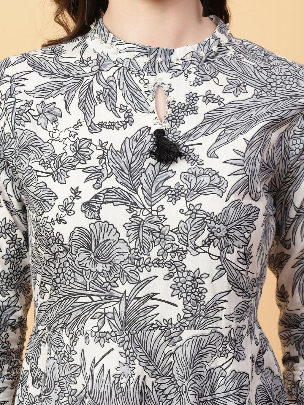 Joban Fashion Grey Cotton Printed & Hand Work Dress | Grocsy
