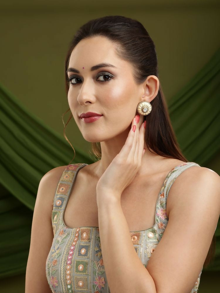 Women's Kundan Pearl earrings - Ruby Raang | Grocsy